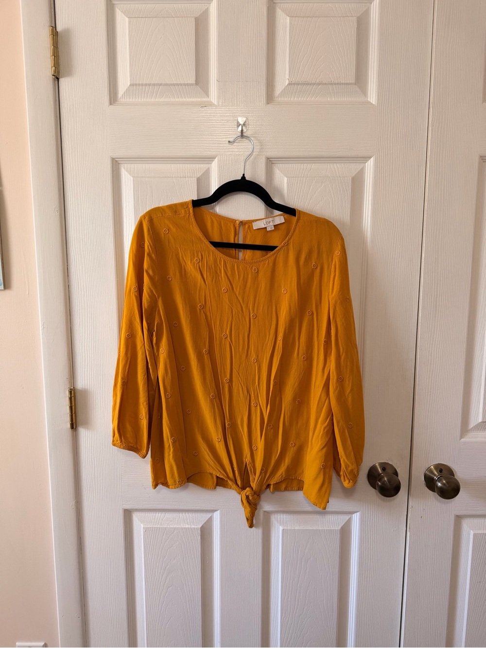 LOFT Mustard Yellow Tie-Front Long Sleeve Blouse